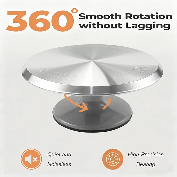 hvominxs Aluminium Cake Turntable Set with Revolving 12 Inch Cake Stand for Decorating, Offset Spatula, Cake Server, Stainless Steel Frosting Icing Smoother, Pastry Bags and Other Baking Tools（16Pcs）