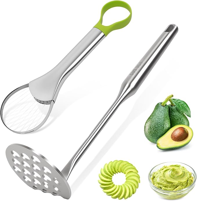 YVREOLP Avocado Slicer,Stainless Steel Avocado Slicer Tool and Avocado Smasher Tool,Quickly Slices Thinly and Masher,Suitable for Avocados,Potatoes,Dragon Fruit and Other Fruits Vegetables