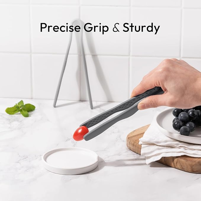 Carrotez Mini Silicone Toaster Tongs, 7 inches, 1 Pack, Modern Gray