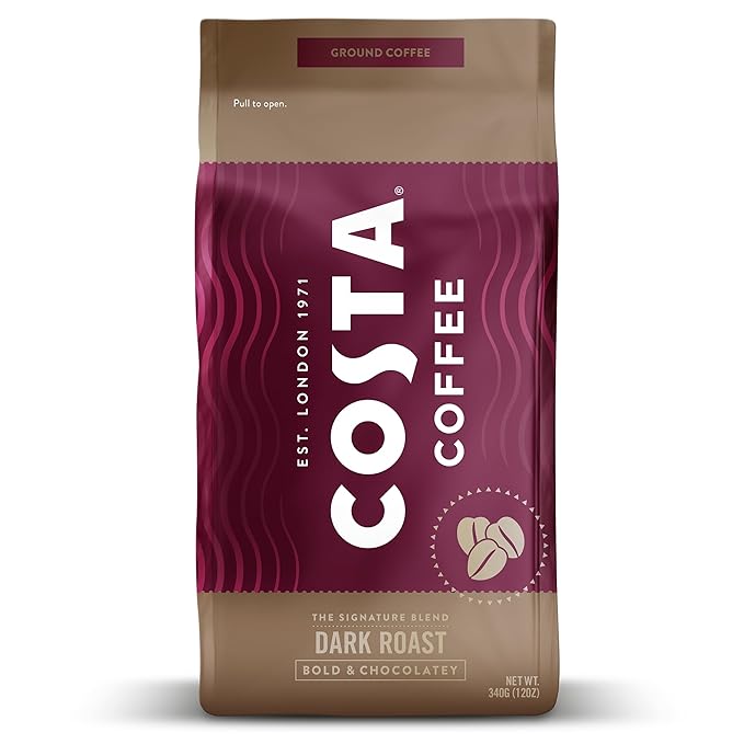 Costa Coffee Ground Dark Roast Coffee, Bold & Chocolatey, 12 Oz Bag
