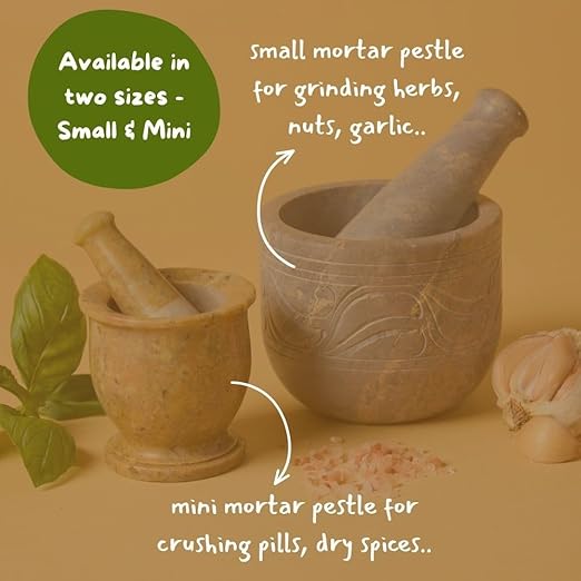 Stone Mortar and Pestle Set for Grinding Herbs and Spices, Small and Mini, Set of 2