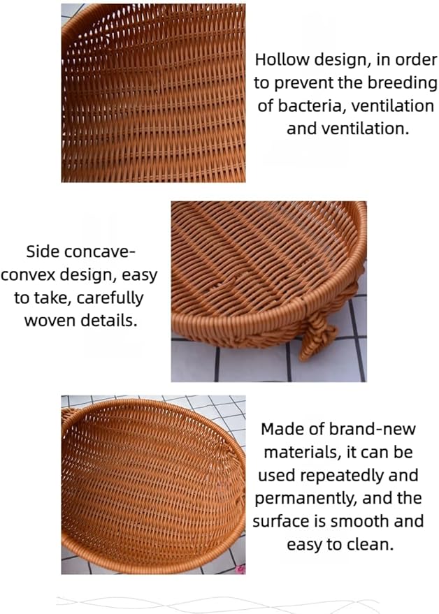 PSYCONES hand-woven round rattan basket storage basket storage box ornaments decorative basket multifunctional picnic food bread basket fruit gift basket key basket. (Chinese plum)