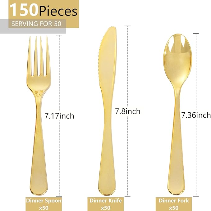 Joyido 150PCS Gold Plastic Silverware Set Heavy Duty for Weddings