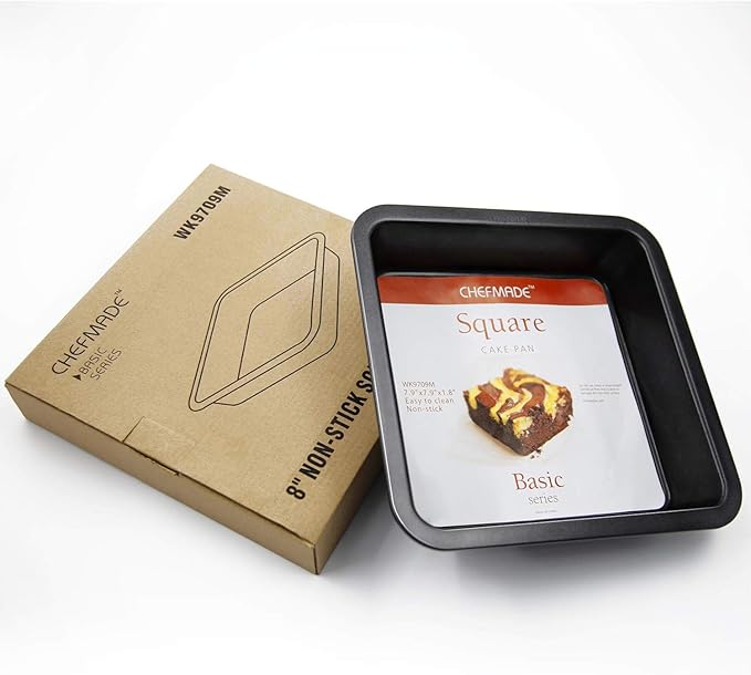 CHEFMADE Square Cake Pan, Non-Stick 8 Inch Carbon Steel Deep Baking Pan