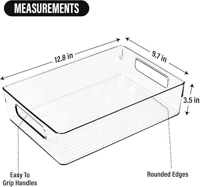 ShelfShaper Large Clear Plastic Storage Bins, Pantry Organizers and Storage Containers Fridge Organizer Bins for Organizing Home Kitchen Under Sink Bathroom Refrigerator Freezer Laundry Room