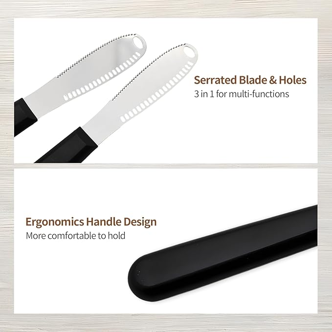 Creztail 2 Pcs Butter Knife Spreader with Holes, 3 in 1 butter knife, butter curler knife, Butter Grater with Ergonomic Handle, stainless steel butter spreader for Butter, Cheese, Jam