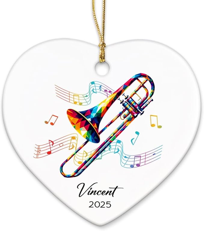 Trombonist Ceramic Ornament 2026, Custom Trombone Musical Christmas Ornament Gifts for Trombonist, Instrumentalist Ornaments Decor, Personalized Name & Year Trombone Lovers Ceramic Keepsake Xmas Tree