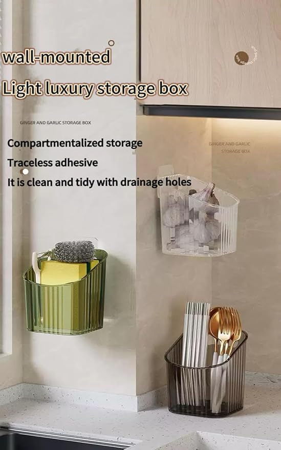 6Pack small Wall Mount Organizer, Adhesive Cabinet Door Storage Bins, Clear Makeup Container, Stackable Organizer Basket for Kitchen, Bathroom, rv, Pantry, Office，Refrigerator Small Items storage