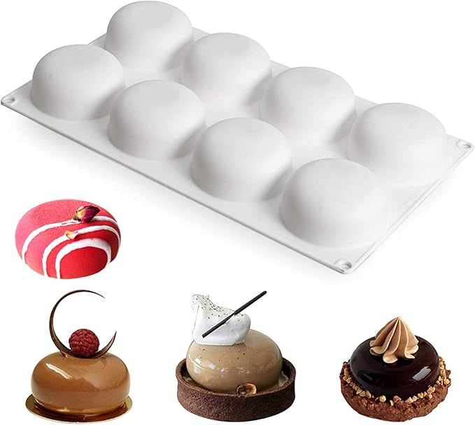 OCPO Kitchen Stone Round Silicone Mold for Baking Mousse Cake, 8 Cavities