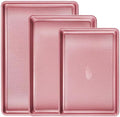 Sakerplus Nonstick Baking Sheet Pan Set of 3, Heavy Duty Cookie Sheets for Oven, 0.6mm Thick Quarter Size & Half Size & Jelly Roll Pan, Rustproof & Easy Clean with Textured Surface(Pink)