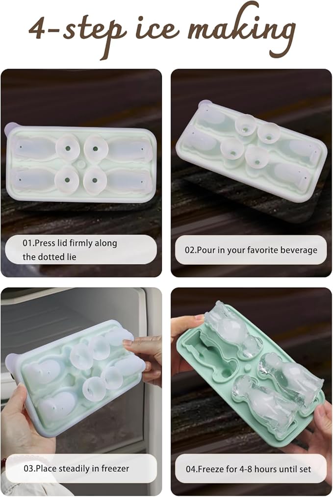 2-Pack Silicone Dog Ice Cube Trays with Free Stainless Steel Tongs – 4 Identical Dog Molds Per Tray (dog)