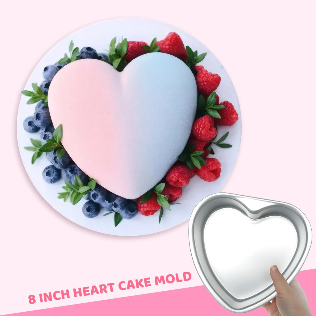 Gvhntk Heart Shaped Cake Pan 8 Inch Aluminum Cake Pans Heart Cake Tin Baking Cake Mold for Valentine's Weddings Birthday Party