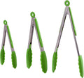 AMZDIAI Kitchen Tongs with Silicone Tips,Tongs for Cooking Heat Resistant 600 Degrees Stainless Steel Locking Tongs,Grass Green Set of 3-7", 9" and 12"