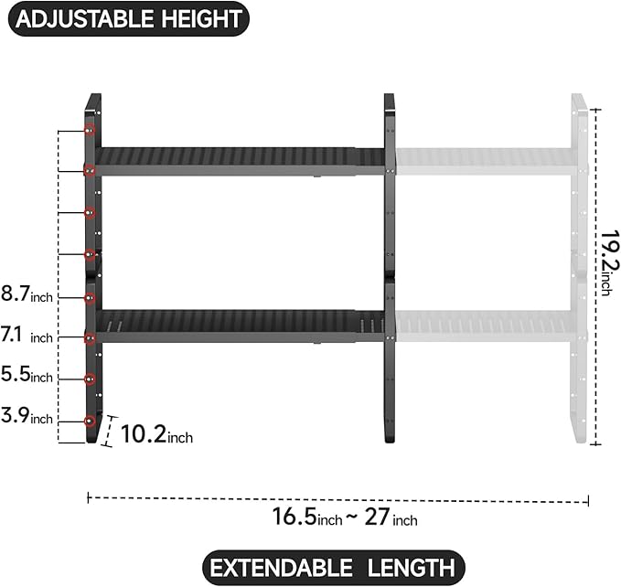 jkxoo 2Pcs Expandable Cabinet Countertop Shelves, 16.5''-27''L, Black