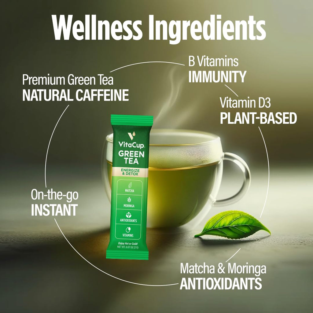 VitaCup Green Tea Instant Packets with Matcha, 24ct