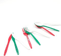 DX DENGXUAN 360-Piece Christmas Plastic Tableware Set, Disposable Heavy Tableware Set, Including 120 Red, Green and White Knives and Spoons, Christmas Party Supplies