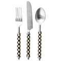 MACKENZIE-CHILDS Supper Club 3-Piece Place Setting, Fork, Spoon, and Knife Dinner Flatware Set, Black-and-White Courtly Check