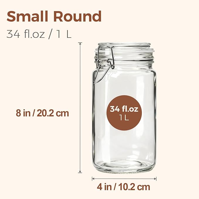 ComSaf Glass Pantry Jars with Airtight Lids 34 oz 3 Pack Coffee Canisters