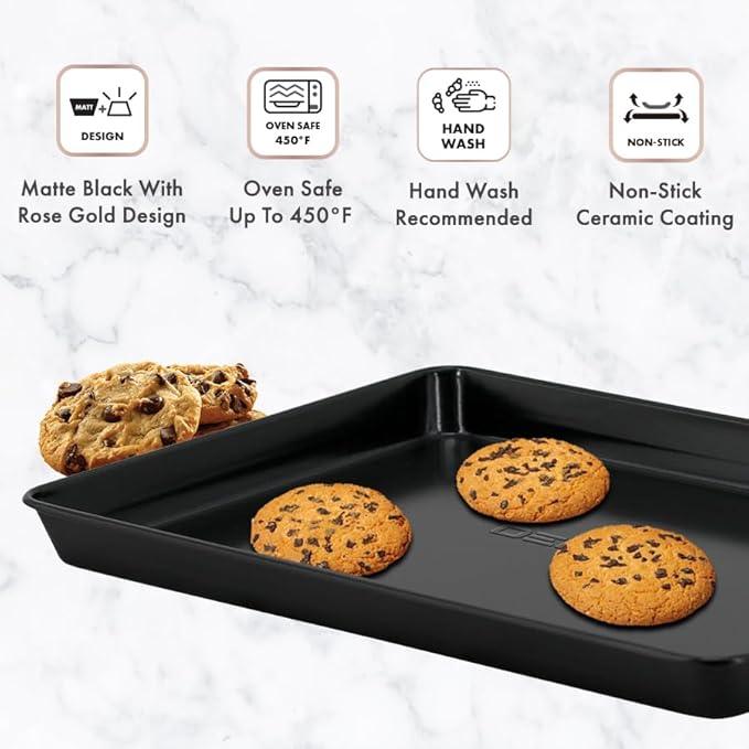 Prime Cuisine Stackable Nonstick Bakeware Set, 8 Piece Baking Pan Set, Oven Safe Carbon Steel, Includes Cookie Sheet, Muffin Pan, Loaf Pan & Roaster