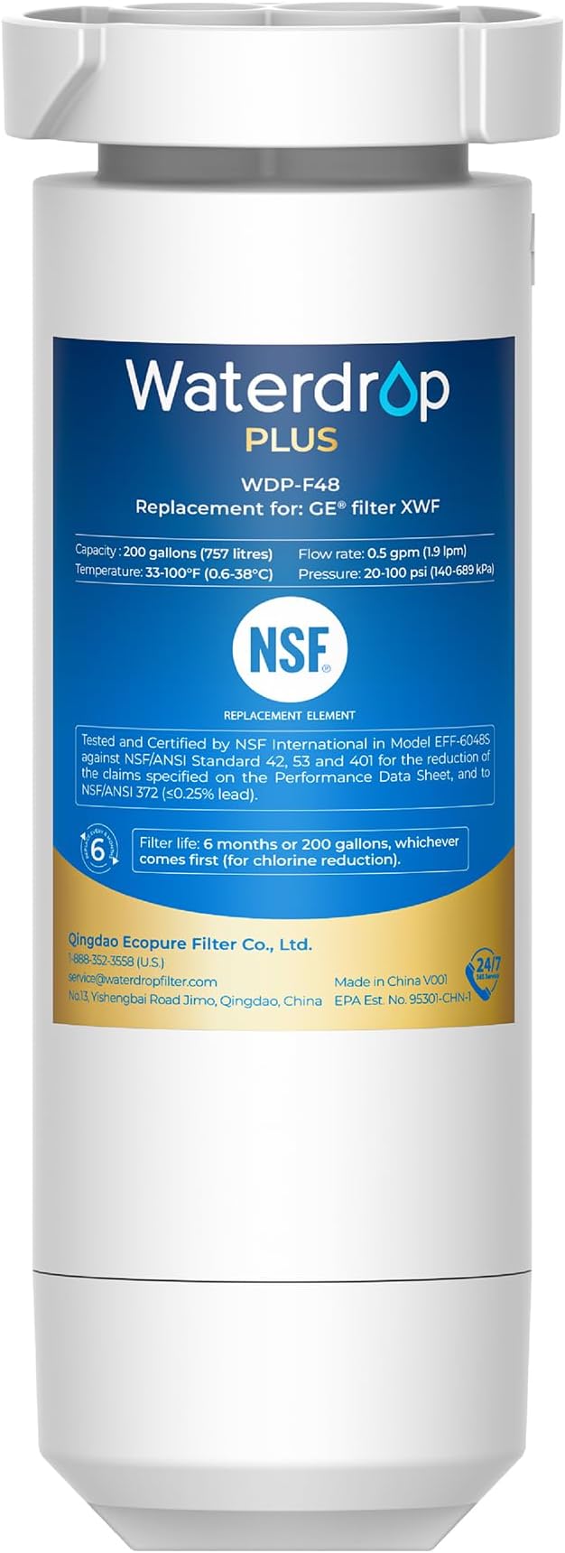 Waterdrop Plus XWF Water Filter Replacement for GE® XWF, No chip