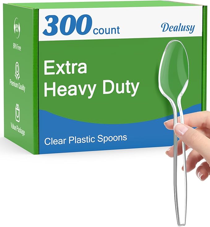 Dealusy 300 Count Clear Plastic Spoons Disposable, BPA-Free, Heat Resistant, Solid and Durable Disposable Spoons Heavy Duty Bulk, Premium Spoons plastic disposable for Party Supply