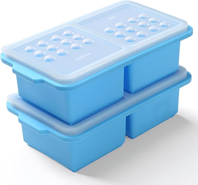 EuChoiz 2 Pack Silicone Freezer Tray Cubes 2 Cup with Date Mark Lids for Freezing Food Leftovers Sauces Portion and Lasagna Broth, Soup Freezer Molds for Meal Prepping Thick Enough