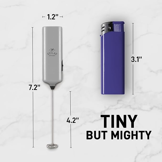 Mini & Mighty Milk Frother Wand – Powerful Handheld Coffee Frother, Battery Operated Drink Mixer – Compact Pocket Size – Detachable Whisk for Latte, Cappuccino, Matcha, Hot Chocolate
