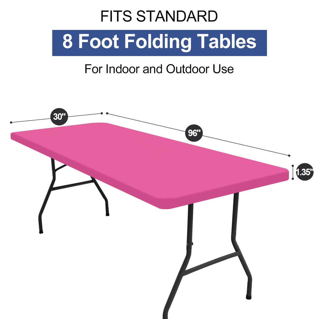 homing Rectangle Table Cloth Cover, Water-Resistant Polyester Elastic Fitted Tablecloth, Fits for 8 Foot Folding Tables, Washable Table Protector for Picnic, Camping, Outdoor (Rose Pink, 30" x 96")