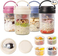 UWILLION 4 Pack Overnight Oats Containers with Handles, 16 oz Glass Mason Jars with Lids, Folding Spoons & Topping Compartments, Yogurt Parfait Cups for Weekly Meal Prep, Chia Pudding & Snacks