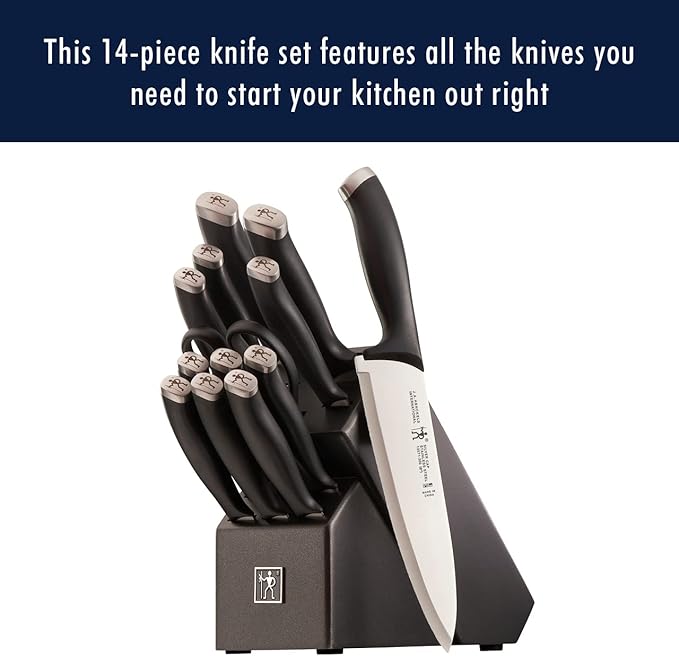 HENCKELS Silvercap 14 Piece Knife Block Set, German-Engineered, Black