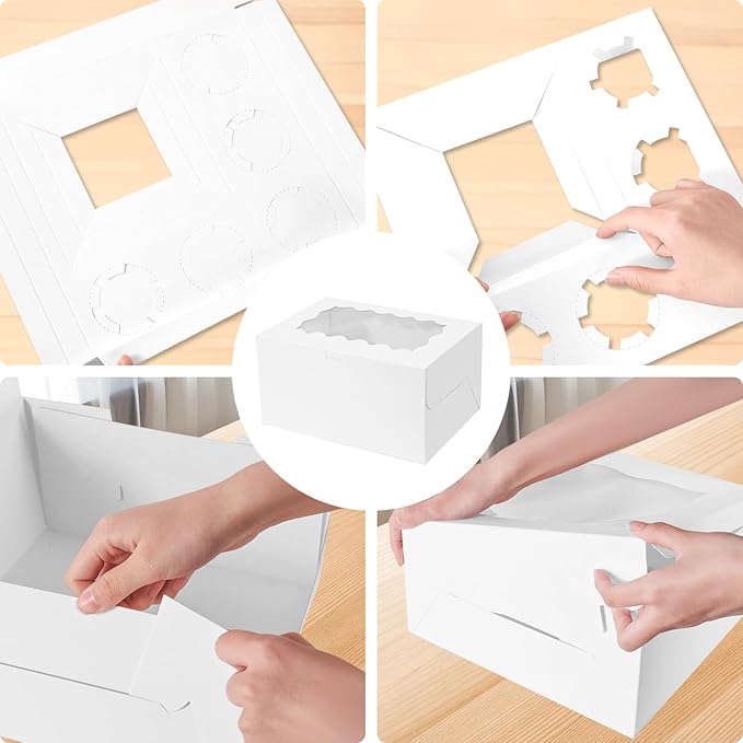 CHENZEM 10 Packs Bento Cake and Cupcake Box 6 Holes Fit 5 Cupcakes and 1 Mini Cake Box with Clear Window and Stickers for Father ‘s Day Birthday Party Bakery Baking Supplies. (1+5/10pcs)