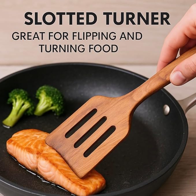 Forestroot 9-Piece Wooden Cooking Utensil Set – Premium Wood Kitchenware for Nonstick Cookware, Heat-Resistant & Durable Wooden Spoons and Spatulas – Eco-Friendly Kitchen Tools for Stirring & Serving