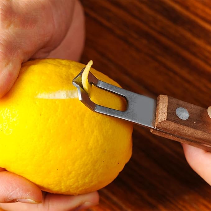 AddLotLot 3 PCS Cocktail Channel Carving Knife Walnut Wood Handle Fruit and Vegetable Carving Tool V-Shaped Stainless Steel Blade, Garnish Citrus Zester for Decorating Cocktails, Desserts, and Salads
