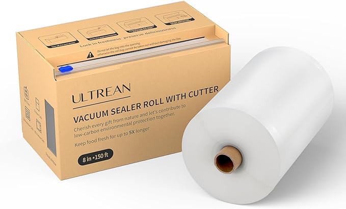 Ultrean 8" x 150' Vacuum Seal Roll Keeper with Cutter, Commercial Grade Vacuum Sealer Bags for Food Saver,BPA Free,Ideal for Storage, Meal Prep and Sous Vide