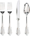 WDF 200 Pieces Silver Plastic Silverware Disposable - 50Guests Silverware Plastic Cutlery - Disposable Utensils Includes 100 Forks, 50 Spoons, 50 Knives Perfect for Christmas Wedding or Party