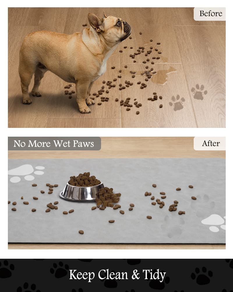 Pet Feeding Mat-Absorbent Dog Mat for Food and Water Bowl-No Stains Quick Dry Water Dispenser Mat-Dog Accessories Pet Supplies-Bowl for Messy Drinkers（LIGHTGREY,12"x19"