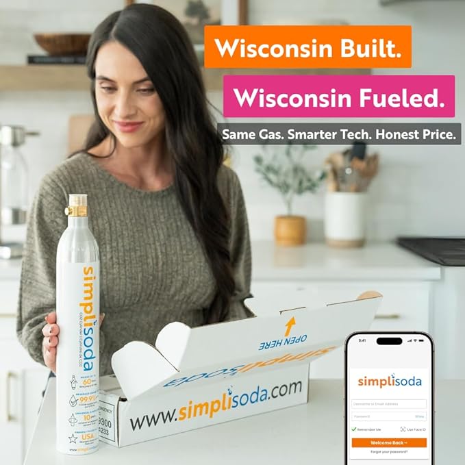 Simpli Soda 60L CO2 Canister Cylinders - Compatible w/Sodastream Quick Connect Only [Including ART, TERRA ENSO & DUO] - Soda Streaming Machine CO2 Tanks Gas Refill, | 14.5 oz, Set of 2