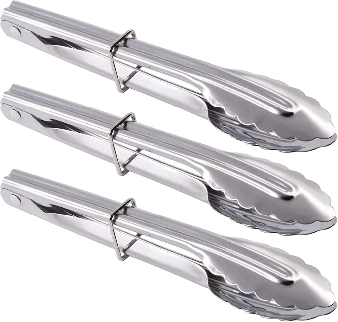 HINMAY 7-Inch Small Stainless Steel Serving Tongs, Set of 3 (Silver)