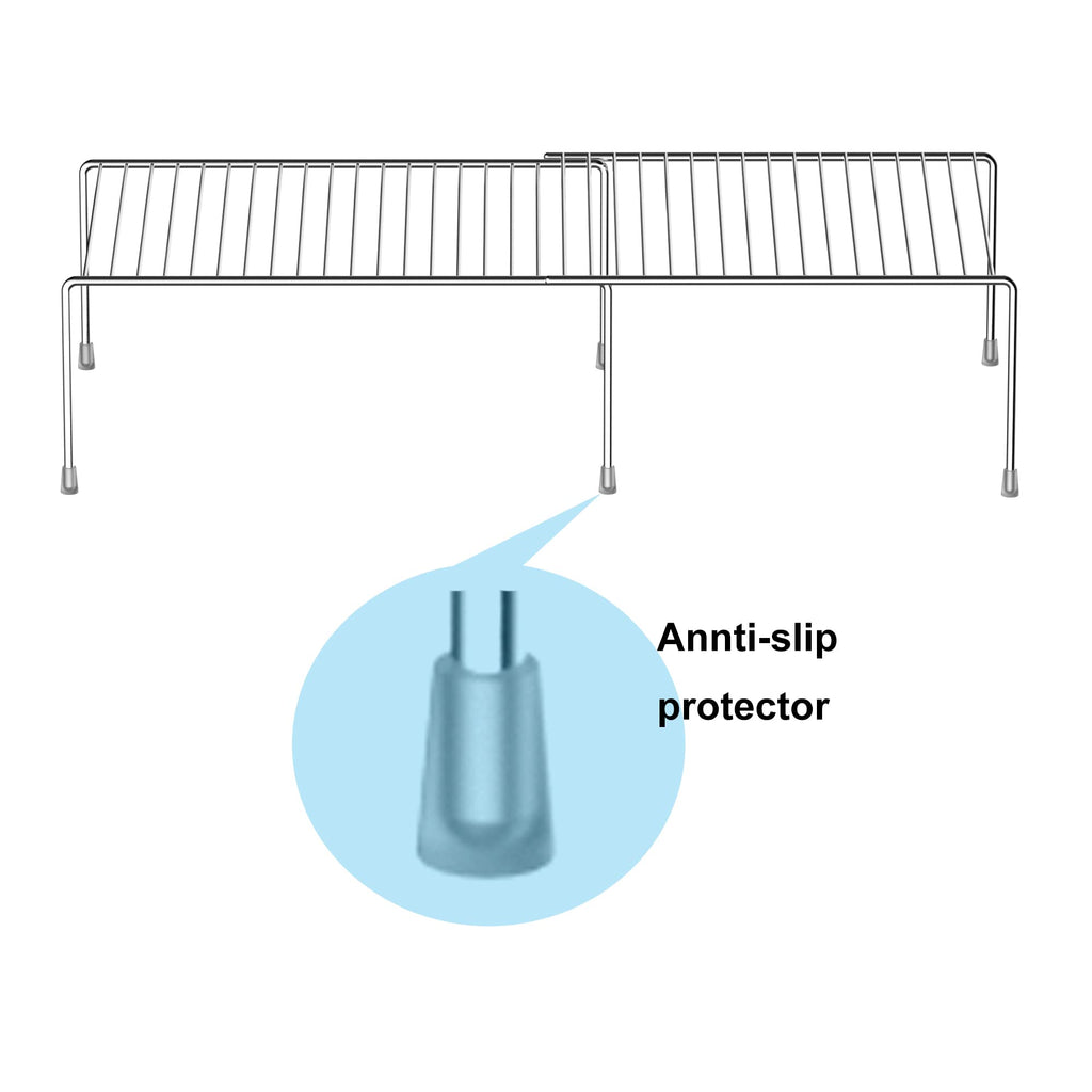 iPEGTOP Expandable Kitchen Cupboard Organiser, 2-Piece Adjustable Freezer Cabinet Storage Wire Shelf Rack Rustproof Metal Shelves Space Saver for Countertop Pantry Drawer Utensils