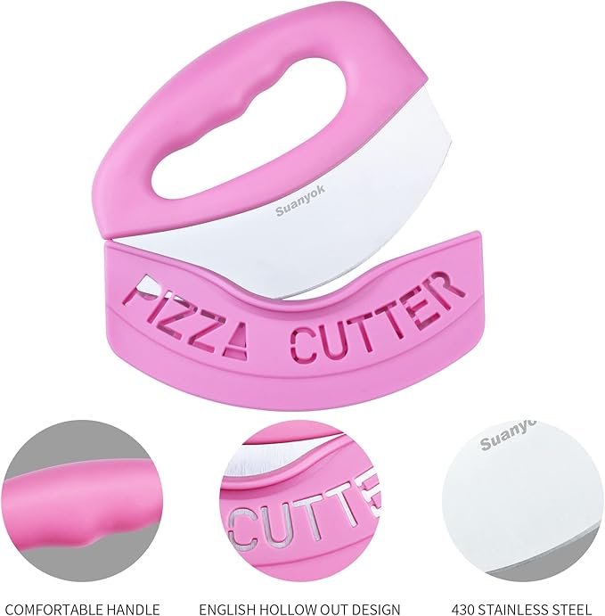 Suanyok Pizza Cutter Stainless Steel Rocker Blade with Cover(Pink)