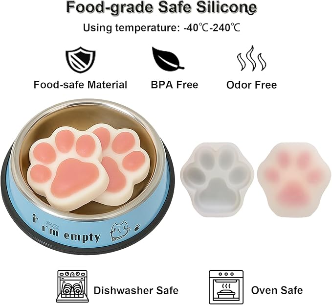 SIUPER 4IN Big Paw Molds 2 Pack for DIY Dog Cat Treat, Taba Squishy, Pets Birthday Cake Baking. Food Safe Silicone for Oven. Large Ice Cube Molds for Pet Chew, Cooling. Fun Gifts for Dog Lover