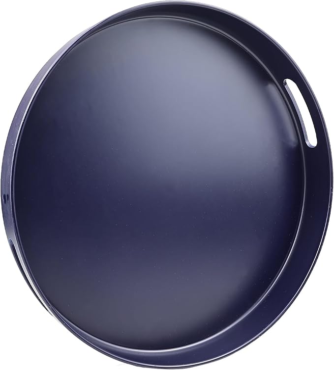 SforGUVA Navy Blue Decorative Serving Tray with Handles, 13” Versatile Ottoman Tray for Coffee Table, Entertaining, Outdoor Patio, Living Room