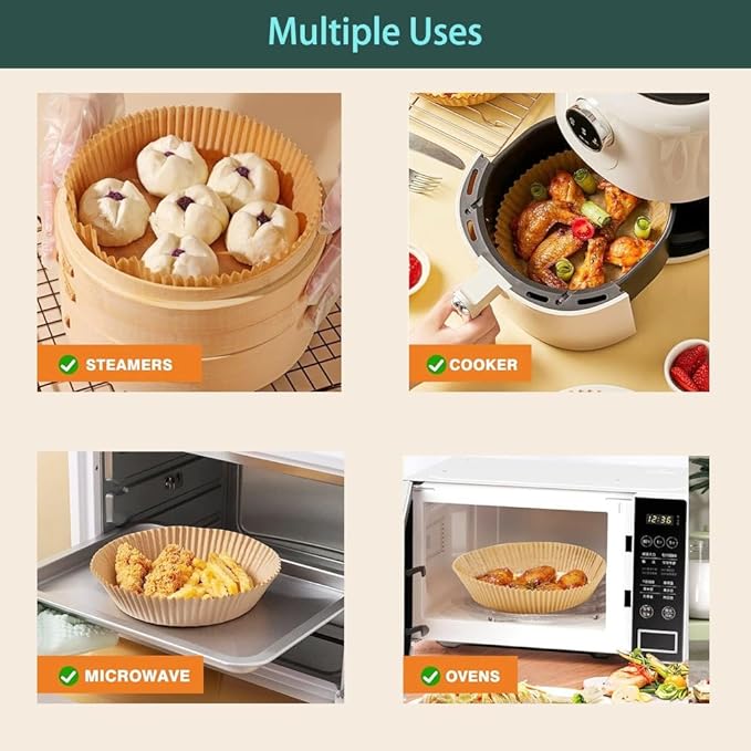 Feetibuo parchment paper for air fryer, 7.9inch round air fryer liners disposable,125PCS Non-stick parchment paper sheets for 5-8QT airfryer liners, Baking, Roasting Microwave