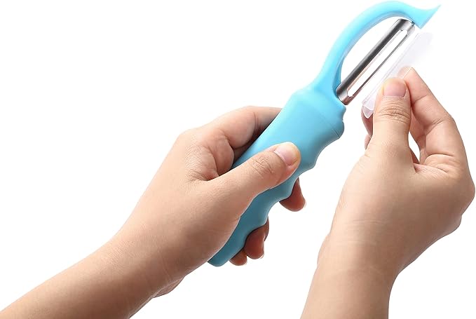 Spring Chef Swivel Potato Peeler with Soft Grip Handle, Set of 2, Aqua Sky