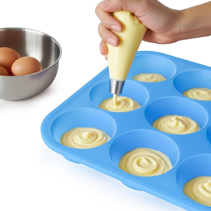 Bangp Silicone Muffin Pan for Baking with Steel-reinforced Rim,2 Pack,Blue