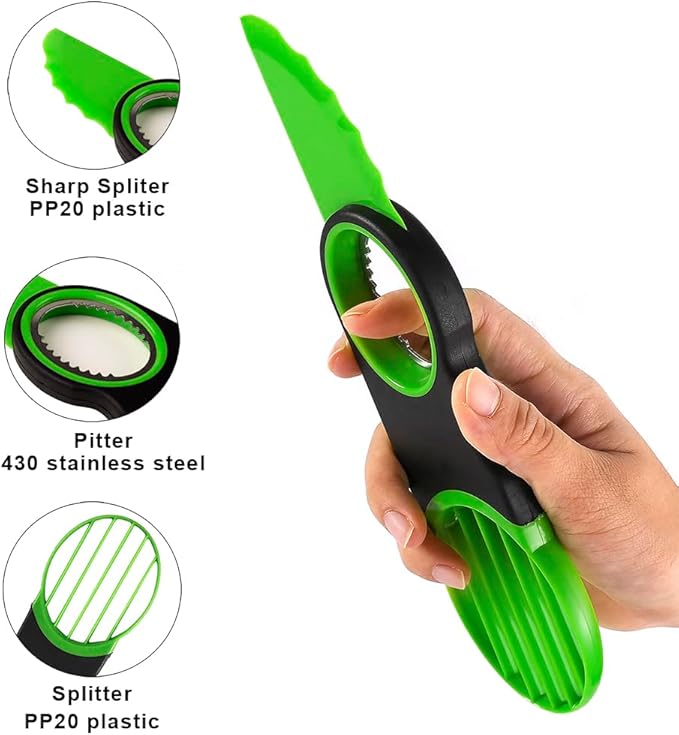 Stainless Steel Avocado Slicer, Corer, and Paring Knife Combo: 3-in-1 Tool - Dishwasher Safe & Heavy Duty