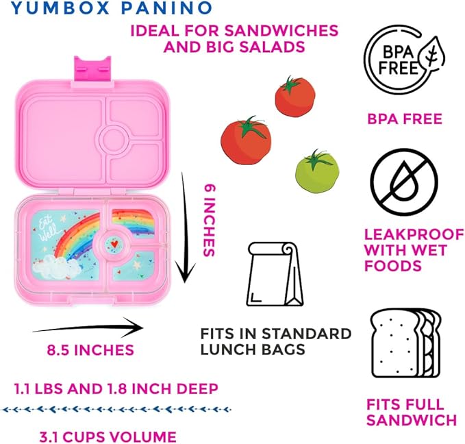 Yumbox Panino Leakproof Bento Lunch Box, Power Pink Rainbow