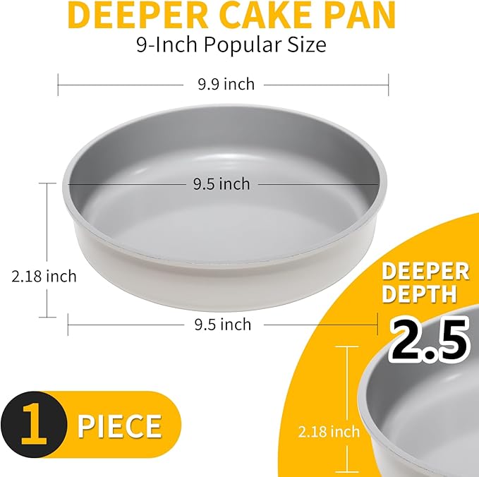 INSETFY 9.5 Inch Round Cake Pan,Cast Aluminum Bakeware Ceramic Nonstick for Cake Baking,Oven and Dishwasher Safe(Beige)