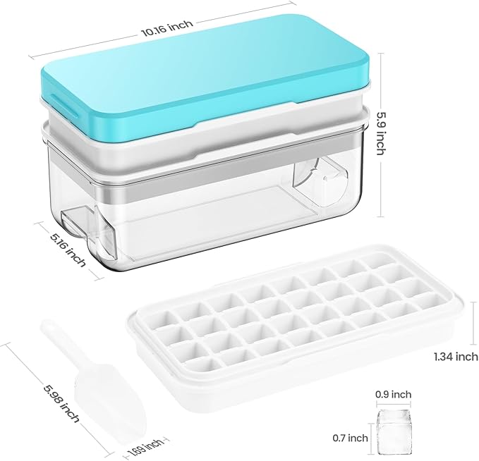 PHINOX Ice Cube Tray with Lid and Bin, Easy Release 56 Cubes for Freezer
