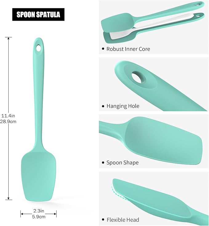 Doosu 600°F High Heat Silicone Spoon Spatula for Cooking (Aqua Sky, 11.4in)